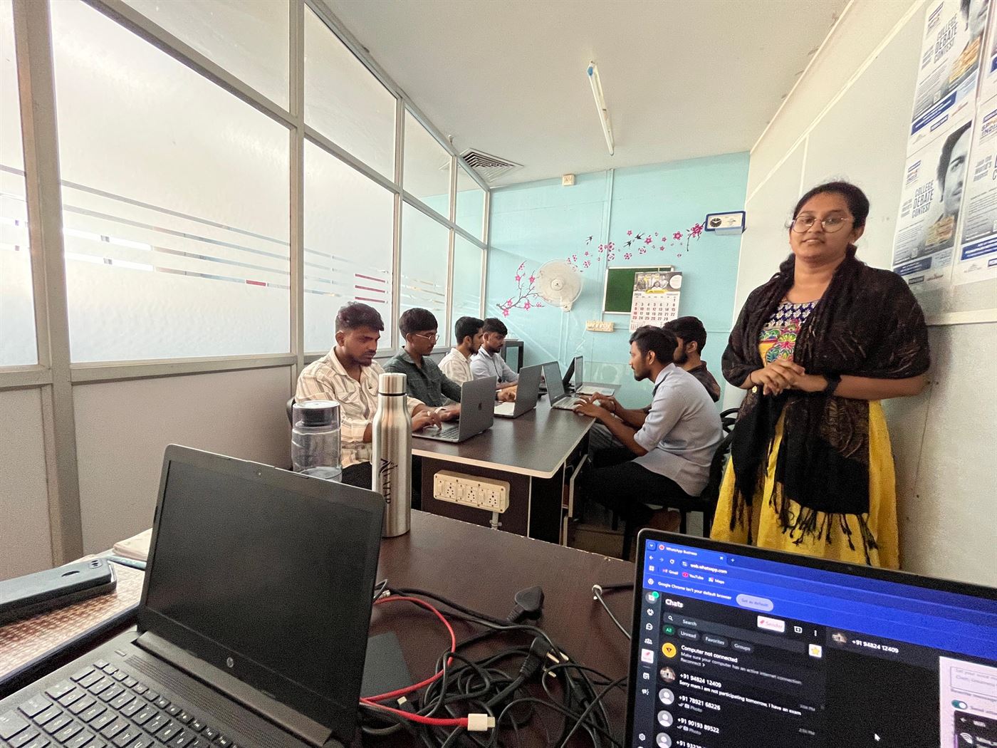A trainer explaining to interns